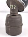 Frankreich 2.Weltkrieg , Gasmaske für Zivilbevölkerung Modell TC38 Securit B,  datiert 1940. Gummi weich. Mit Filter, in Bereitschaftsbüchse