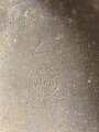 Luftschutz III.Reich, tschechische Gasmaske FM-1 mit Filter in Bereitschaftsbüchse, als Beute vereinnahmt und an den Luftschutz ausgegeben. Ungewöhnliche Bereitschaftsbüchse mit Riemen aus Ersatzmaterial