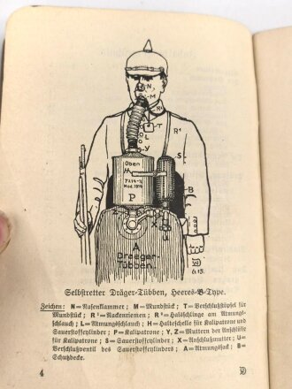 1. Weltkrieg, "Feld-Anweisung - Selbstretter Dräger Tübben" datiert 1915, 48 Seiten, DIN A6