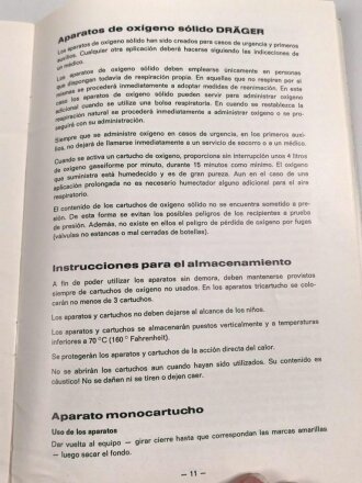 Dräger, Festsauerstoff-Geräte Betriebsanleitung in vier Sprachen, datiert 1975, 12 Seiten, DIN A5