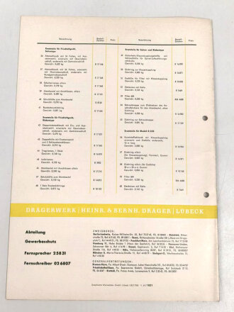 Dräger "Frischluft-Schlauchgeräte" Bestellheft, datiert 1961, über DIN A4, gelocht,