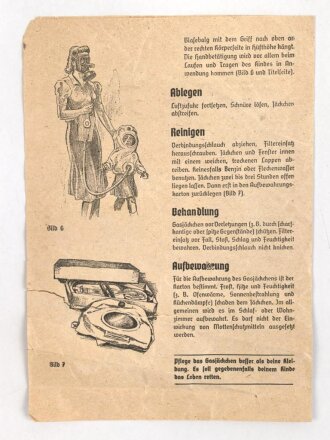 Luftschutz Gebrauchsanweisung "Gasjäckchen für Kleinkinder", 4 Seiten, DIN A5, eingerissen, Druckvermerk von 1944