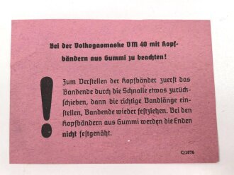"Die deutsche Volksgasmaske VM 40" Gebrauchsanweisung DIN A6