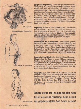 "Die deutsche Volksgasmaske VM 40" Gebrauchsanweisung DIN A6