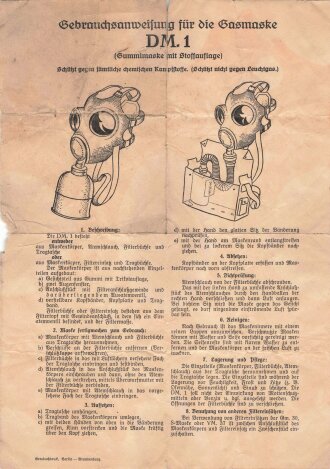Luftschutz, Gebrauchsanweisung für die Gasmaske DM.1, / Tschechische Beutegasmaske, DIN A4
