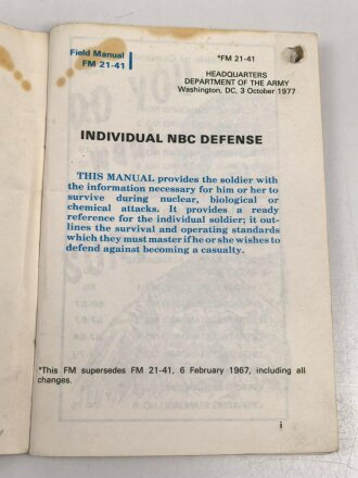 U.S. Army, FM 21-41 "Individual Defende NBC"...