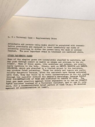 U.S. "Supplementary Notes on universal Gas Masks", DIN A4 with envelope
