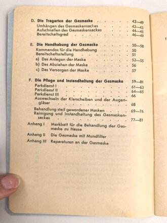 Schweizerische Armee " Die Gasmaske 53" datiert 1957, 55 Seiten, DIN A6