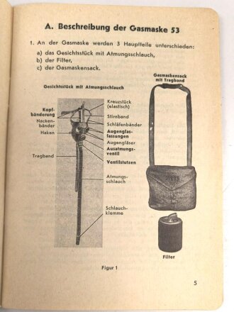 Schweizerische Armee " Die Gasmaske 53" datiert 1957, 55 Seiten, DIN A6