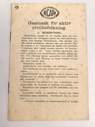 Schweden, Bescheibung einer Zivilschutz-Gasmaske von der...