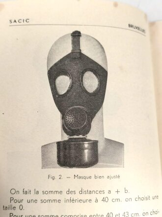 Belgien/Frankreich, Gebrauchsanweisung für die zivile Gasmaske AG. 9 aus der Zeit des zweiten Weltkriegs, über DIN A6