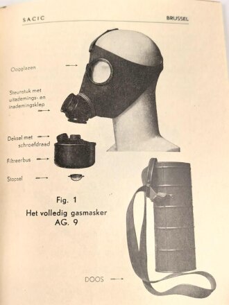 Belgien/Frankreich, Gebrauchsanweisung für die zivile Gasmaske AG. 9 aus der Zeit des zweiten Weltkriegs, über DIN A6