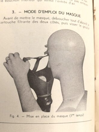 Belgien/Frankreich, Gebrauchsanweisung für die zivile Gasmaske AG. 9 aus der Zeit des zweiten Weltkriegs, über DIN A6