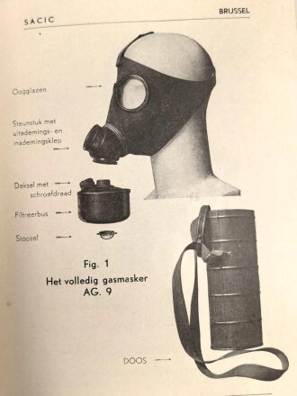 Belgien/Frankreich, Gebrauchsanweisung für die zivile Gasmaske AG. 9 aus der Zeit des zweiten Weltkriegs, über DIN A6