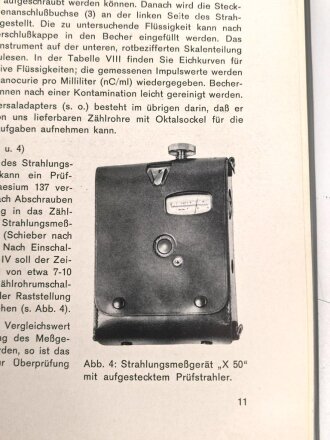 Bedienungs- und Gebrauchsanweisung zum Graetz Strahlungsmeßgerät X50, 13 Seiten mit Anhang, über DIN A5