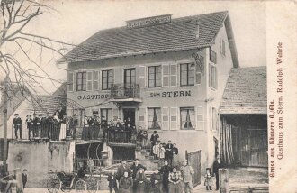 Ansichtskarte und zwei Fotos Häusern Elsaß  "Gasthof zum Stern"