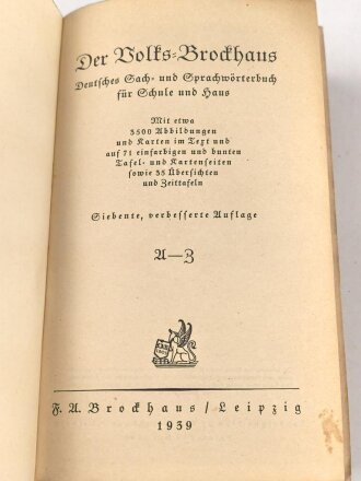 "Der Volks-Brockhaus A-Z" datiert 1939, 793 Seiten, über DIN A5, gebraucht