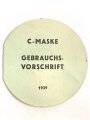 Schweiz, Gebrauchsvorschriftanweisung für die C-Maske 1939, 19 Seiten, 7,5 cm Durchmesser
