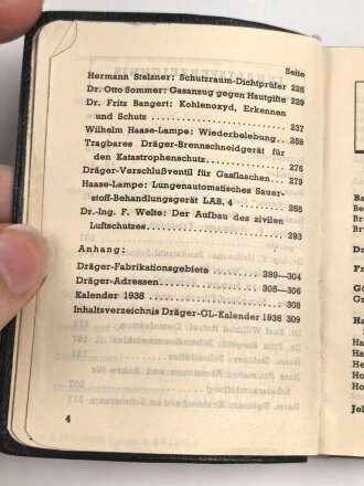 Dräger Gas- und Luftschutz Kalender 1937 mit vielen Eintragungen, 310 Seiten, Kleinformat