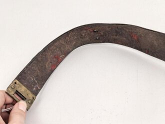 Kaiserreich, Koppelriemen für Mannschaften. Angetrocknetes Lackleder, Patetntverschluss, Höhe 39mm, Gesamtlänge 95cm
