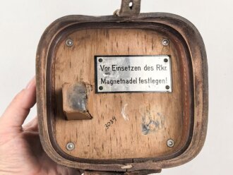 Lederner Transportbehälter zum Richtkreis 31 der Wehrmacht. Getragenes Stück, datiert 1938