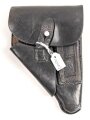 Pistolentasche schwarzes Leder. Keine Markierungen, Alter und Herkunft unbekannt, Höhe auf der Magazinseite gemessen knapp 18cm