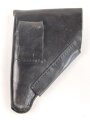Pistolentasche schwarzes Leder. Keine Markierungen, Alter und Herkunft unbekannt, Höhe auf der Magazinseite gemessen knapp 18cm