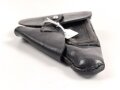 Pistolentasche schwarzes Leder. Keine Markierungen, Alter und Herkunft unbekannt, Höhe auf der Magazinseite gemessen knapp 18cm