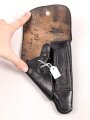 Pistolentasche schwarzes Leder. Keine Markierungen, Alter und Herkunft unbekannt, Höhe auf der Magazinseite gemessen knapp 18cm