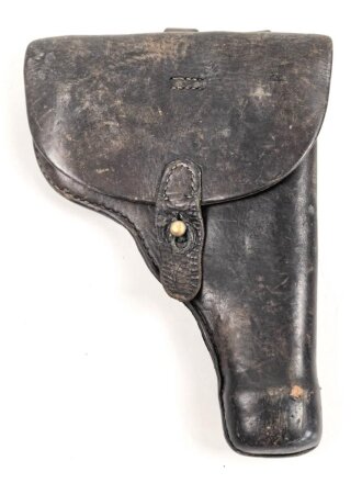 Pistolentasche schwarzes Leder. Keine Markierungen, Alter und Herkunft unbekannt, Höhe auf der Magazinseite gemessen knapp 23cm