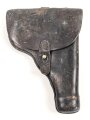 Pistolentasche schwarzes Leder. Keine Markierungen, Alter und Herkunft unbekannt, Höhe auf der Magazinseite gemessen knapp 23cm