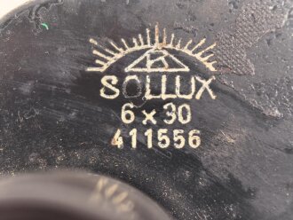Doppelfernrohr "Sollux 6 x 30" von Busch Rathenow. Zivile Ausführung mit Mitteltrieb, Durchsicht verpilzt