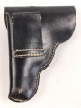 Pistolentasche schwarzes Leder. Keine Markierungen, Alter und Herkunft unbekannt, Höhe auf der Magazinseite gemessen 17cm