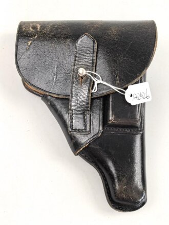Pistolentasche schwarzes Leder. Keine Markierungen, Alter und Herkunft unbekannt, Höhe auf der Magazinseite gemessen 18cm