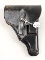 Pistolentasche schwarzes Leder. Keine Markierungen, Alter und Herkunft unbekannt, Höhe auf der Magazinseite gemessen 18cm