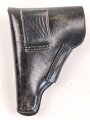 Pistolentasche schwarzes Leder. Keine Markierungen, Alter und Herkunft unbekannt, Höhe auf der Magazinseite gemessen 18cm