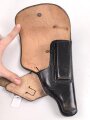 Pistolentasche schwarzes Leder. Keine Markierungen, Alter und Herkunft unbekannt, Höhe auf der Magazinseite gemessen 18cm