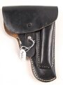Pistolentasche schwarzes Leder. Keine Markierungen, Alter und Herkunft unbekannt, Höhe auf der Magazinseite gemessen 18cm