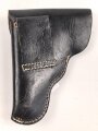 Pistolentasche schwarzes Leder. Keine Markierungen, Alter und Herkunft unbekannt, Höhe auf der Magazinseite gemessen 18cm