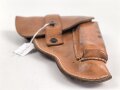 Pistolentasche braunes Leder. Keine Markierungen, Alter und Herkunft unbekannt, Höhe auf der Magazinseite gemessen 17,5cm