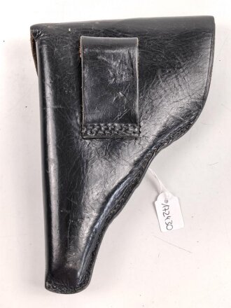 Pistolentasche schwarzes Leder. Keine Markierungen, Alter und Herkunft unbekannt, Höhe auf der Magazinseite gemessen 19cm