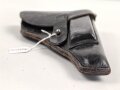 Pistolentasche schwarzes Leder. Keine Markierungen, Alter und Herkunft unbekannt, Höhe auf der Magazinseite gemessen 19cm