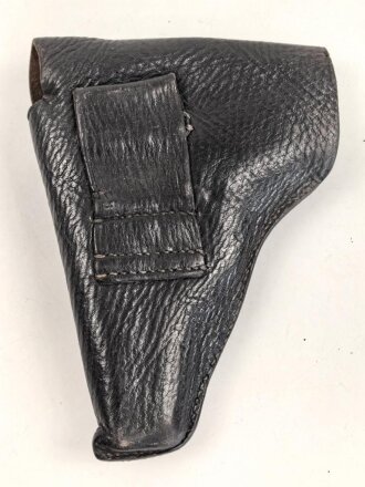Pistolentasche schwarzes Leder. Keine Markierungen, Alter und Herkunft unbekannt, Höhe auf der Magazinseite gemessen 17,5cm
