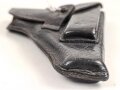 Pistolentasche schwarzes Leder. Keine Markierungen, Alter und Herkunft unbekannt, Höhe auf der Magazinseite gemessen 17,5cm