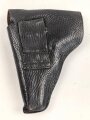 Pistolentasche schwarzes Leder. Keine Markierungen, Alter und Herkunft unbekannt, Höhe auf der Magazinseite gemessen 17,5cm