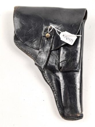 Pistolentasche schwarzes Leder. Keine Markierungen, Alter und Herkunft unbekannt, Höhe auf der Magazinseite gemessen 20cm