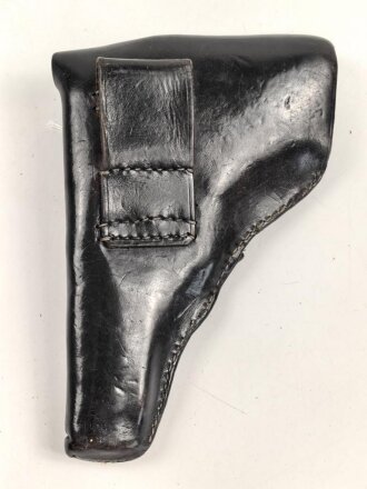 Pistolentasche schwarzes Leder. Keine Markierungen, Alter und Herkunft unbekannt, Höhe auf der Magazinseite gemessen 20cm