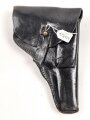Pistolentasche schwarzes Leder. Keine Markierungen, Alter und Herkunft unbekannt, Höhe auf der Magazinseite gemessen 20cm