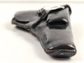 Pistolentasche schwarzes Leder. Keine Markierungen, Alter und Herkunft unbekannt, Höhe auf der Magazinseite gemessen 20cm