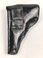 Pistolentasche schwarzes Leder. Keine Markierungen, Alter und Herkunft unbekannt, Höhe auf der Magazinseite gemessen 20cm